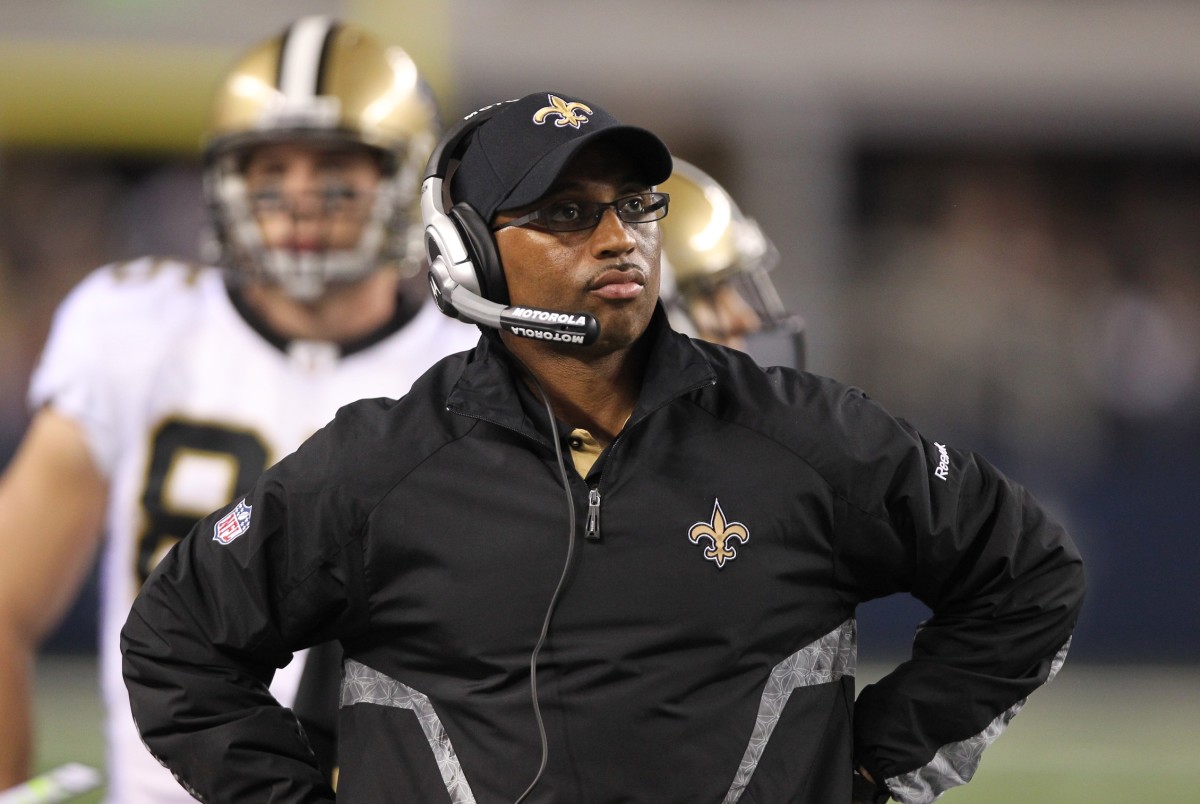 Nov 25, 2010; New Orleans Saints wide receiver coach Curtis Johnson on the sidelines against the Dallas Cowboys at Cowboys Stadium. Mandatory Credit: Matthew Emmons- USA TODAY