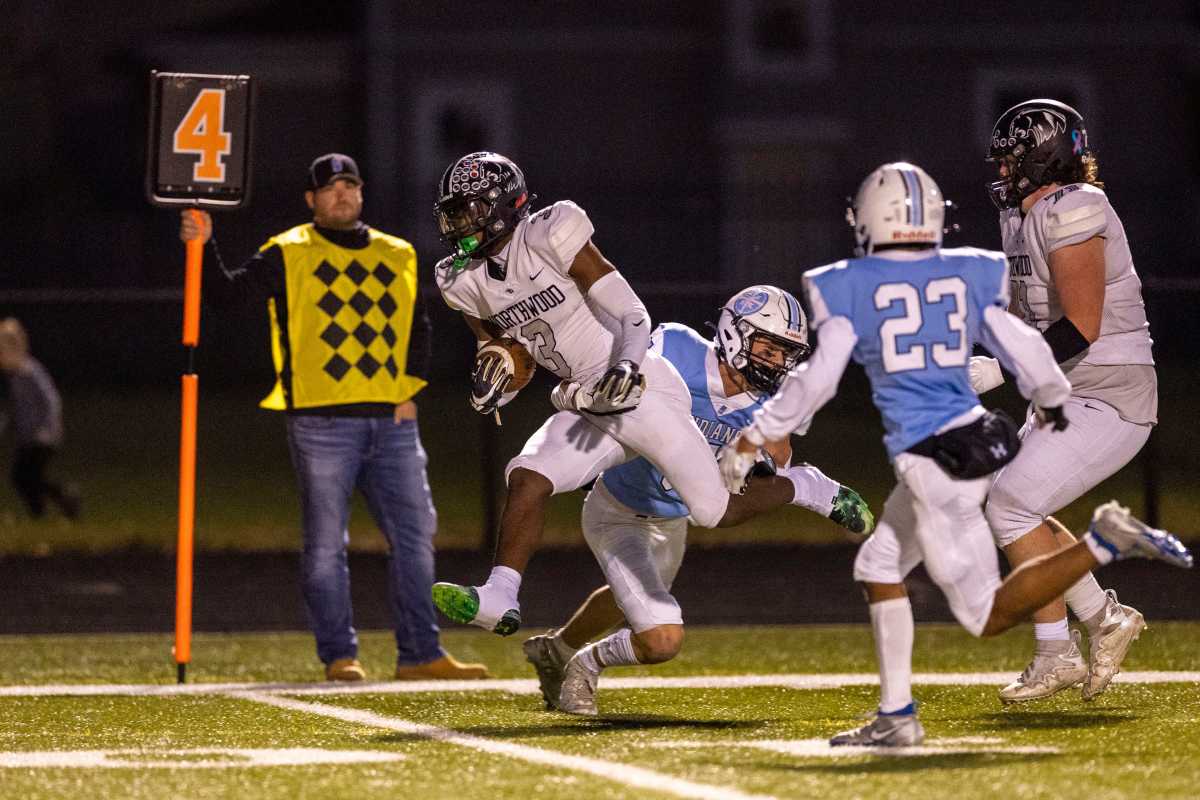 Northwood's NiTareon Tuggle (3) rums with the ball for yardage during the Northwood-South Bend Saint Joseph high school football game on Friday, October 28, 2022, at Father Bly Field in South Bend, Indiana. Northwood Vs South Bend Saint Joseph