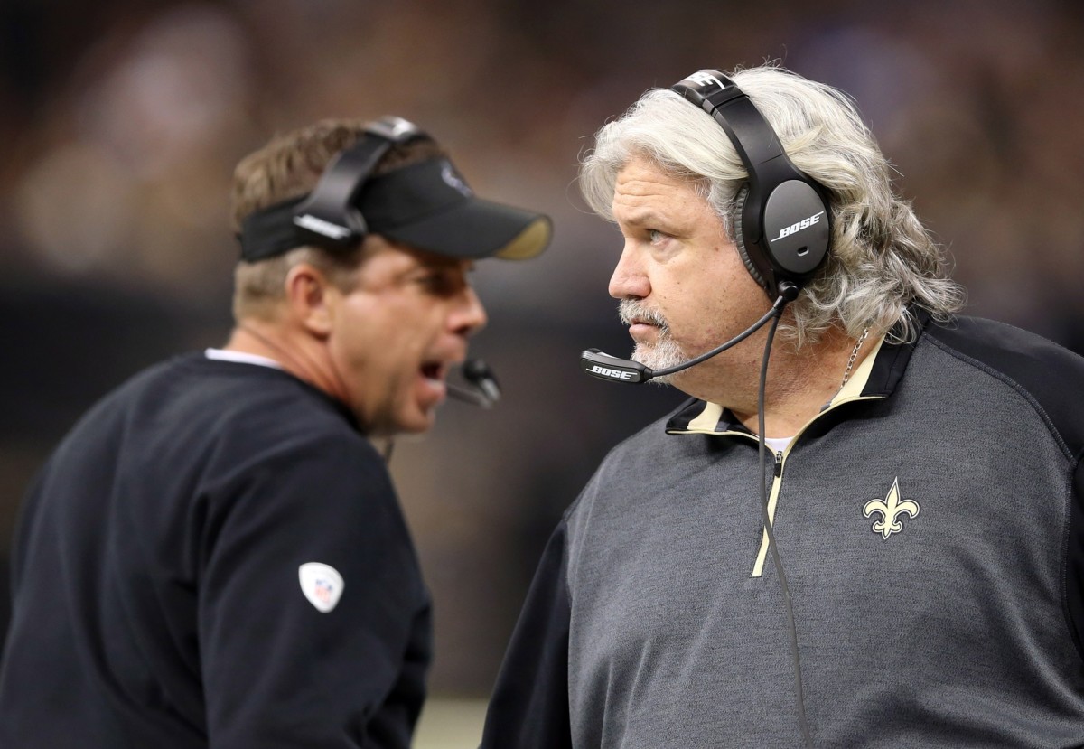 Nov 24, 2014; New Orleans Saints head coach Sean Payton and defensive coordinator Rob Ryan on the sidelines against the Baltimore Ravens. Mandatory Credit: Chuck Cook-USA TODAY Sports