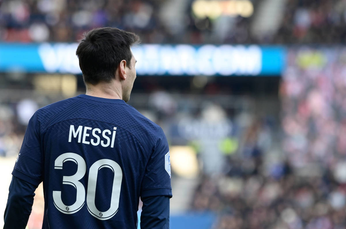 Lionel Messi pictured during PSG's 4-3 win over Lille at the Parc des Princes in February 2023