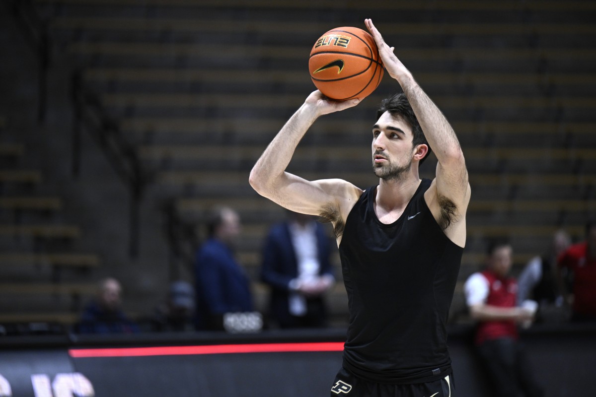 Purdue Boilermakers guard Ethan Morton (25) shoots the ball before the game against the Indiana Hoosiers at Mackey Arena.