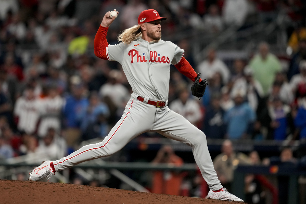Noah Syndergaard (43) throws the ball in a Phillies uniform