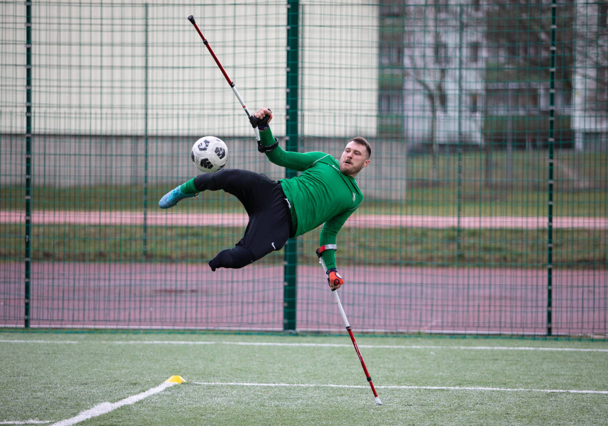 2022 FIFA Puskas Award winner Marcin Oleksy pictured recreating his famous goal during a training session