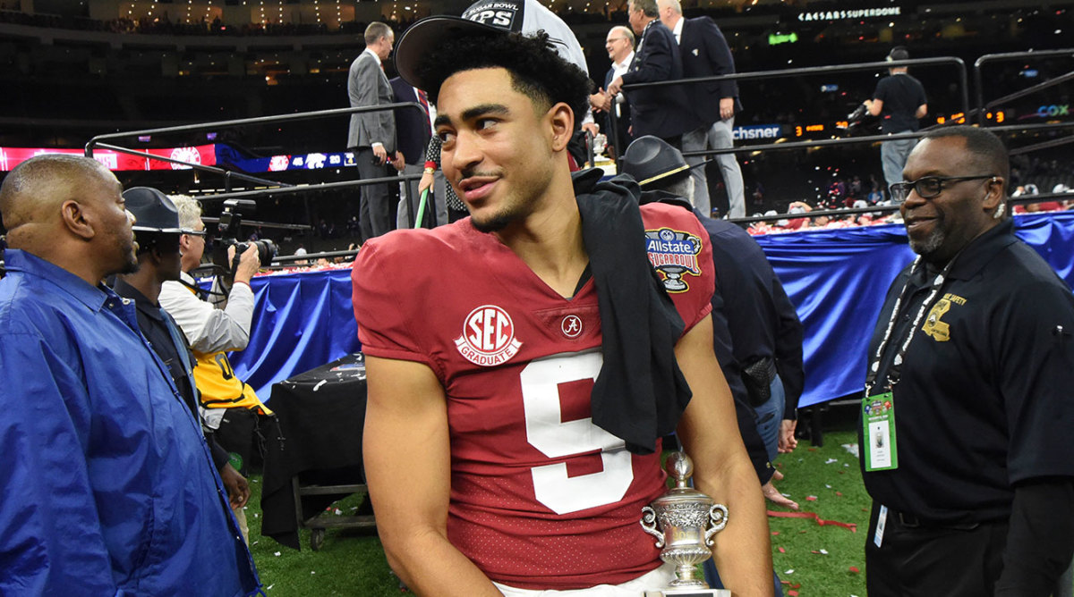 Bryce Young holds a trophy after winning the Sugar Bowl