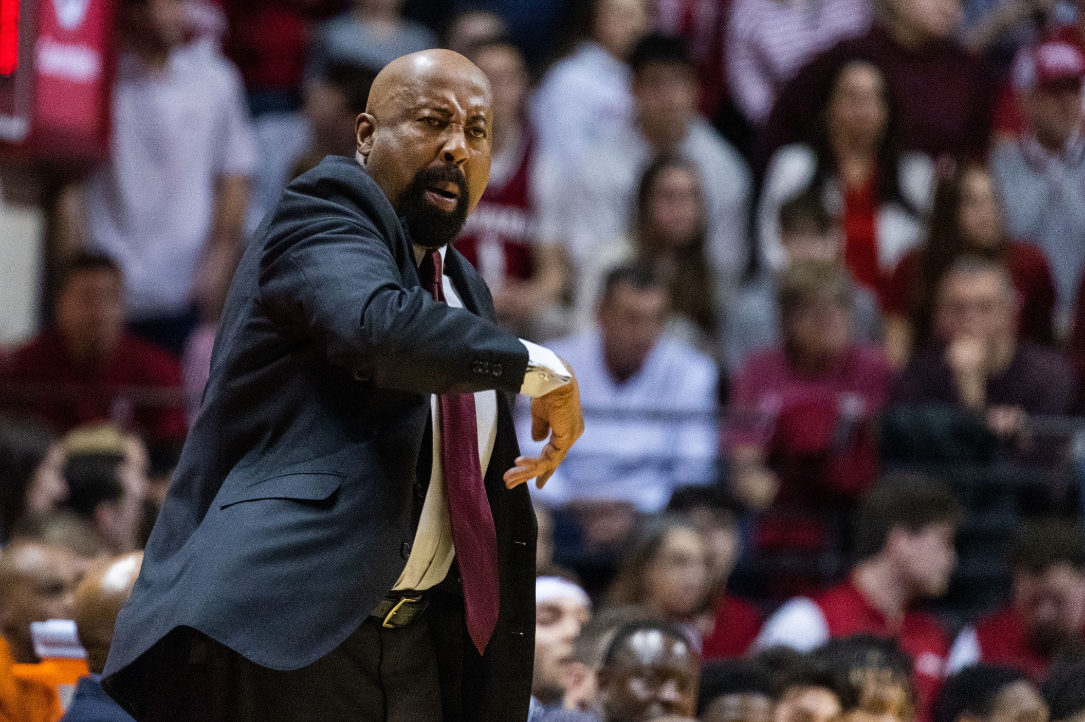 Indiana Hoosiers head coach Mike Woodson reacts in Indiana's matchup with Iowa.