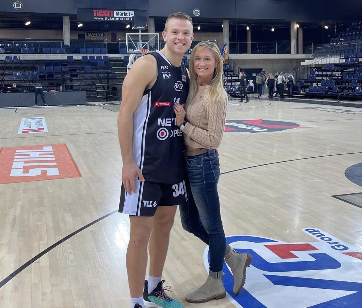 Tyra Buss Davison supports husband Brad Davison at a BC Nevėžis game of the Lithuanian Basketball League