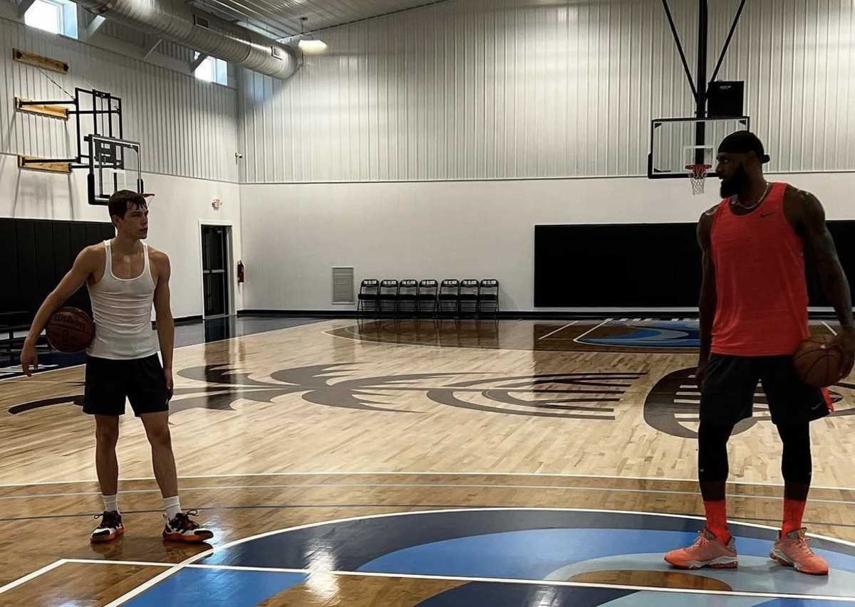 Gabe Cupps (left) and Lebron James (right) work out together at The Island Performance Center in Cuyahoga Falls, Ohio on July 3, 2022. 