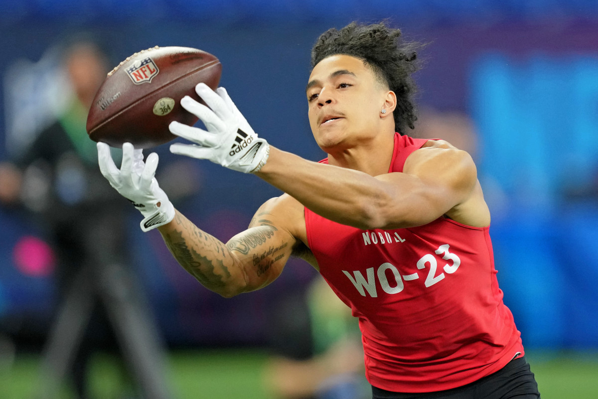 Tennessee WR Jalin Hyatt participates in on-field workouts at the 2023 NFL Combine