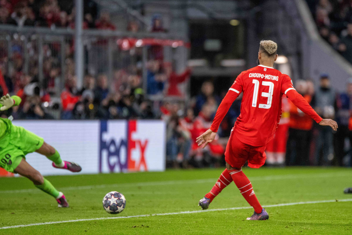 Eric Maxim Choupo-Moting pictured (right) scoring for Bayern Munich against former club PSG in March 2023