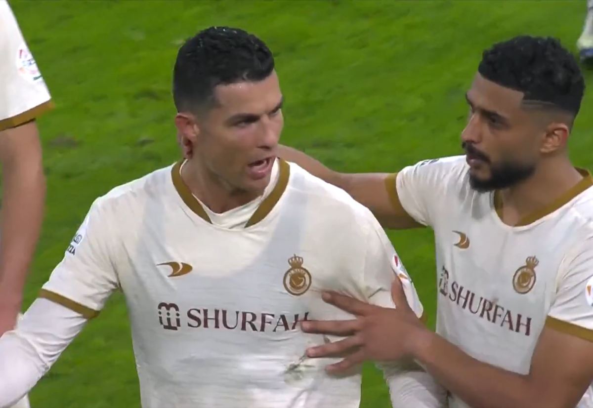 Cristiano Ronaldo pictured (left) looking angry after Al Nassr's 1-0 loss to Al-Ittihad in March 2023