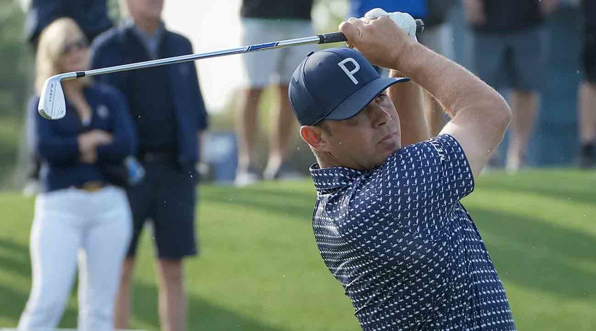 Gary Woodland watches a shot at the 2023 Players Championship.