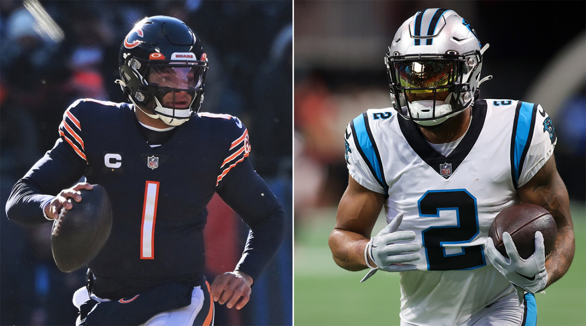 Bears quarterback Justin Fields and new Bears receiver DJ Moore.