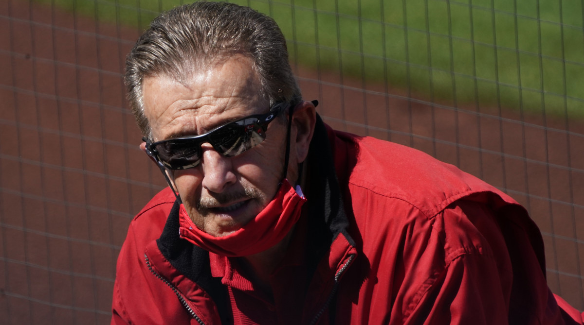 Angels owner Arte Moreno gets ready for a spring training game against the San Francisco Giants.