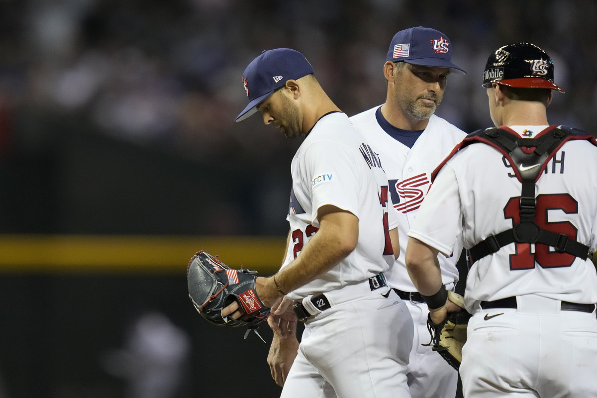 U.S. pitcher Nick Martinez exited during the third inning against Mexico on Sunday night.