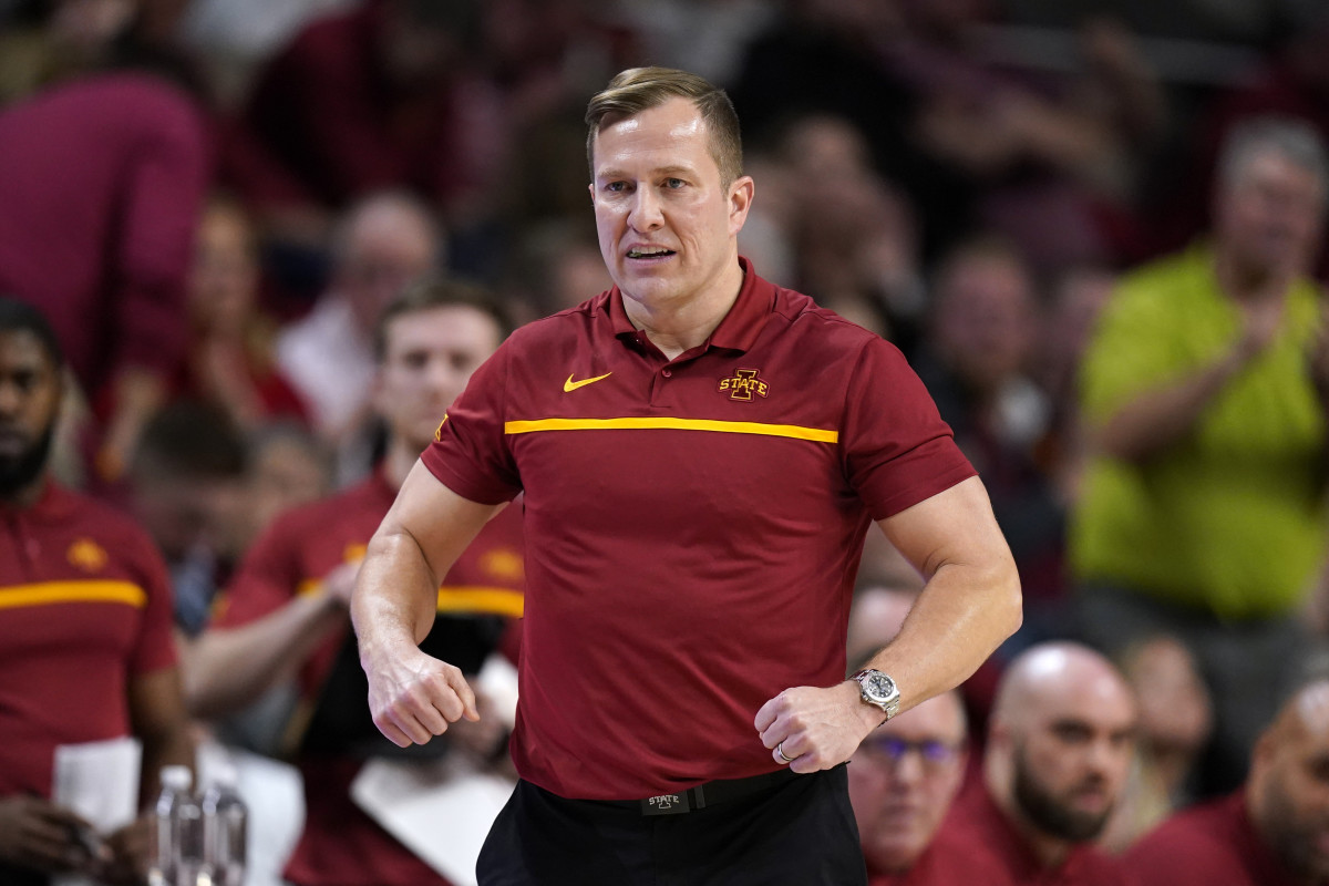 Iowa State head coach T.J. Otzelberger watches from the bench during the first half of an NCAA college basketball game against TCU