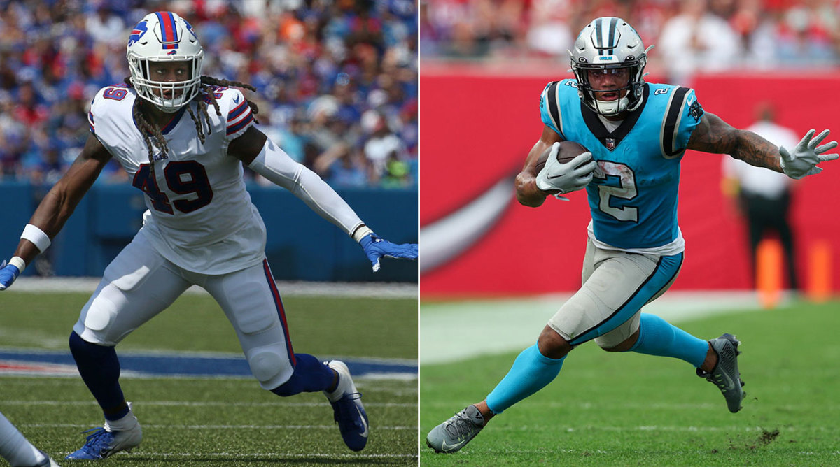 Separate photos of Tremaine Edmunds and DJ Moore