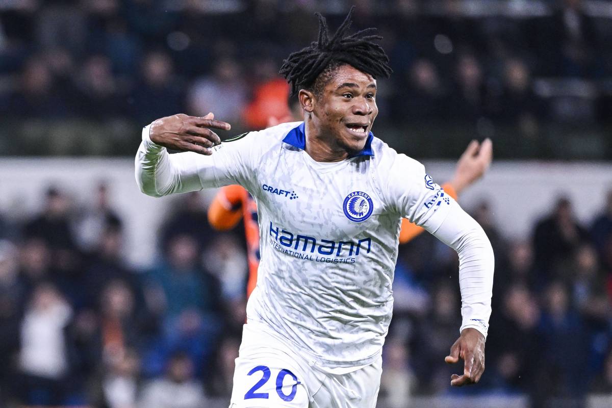 Gift Orban pictured celebrating after scoring one of his three goals during Gent's 4-1 win at Istanbul Basaksehir in March 2023