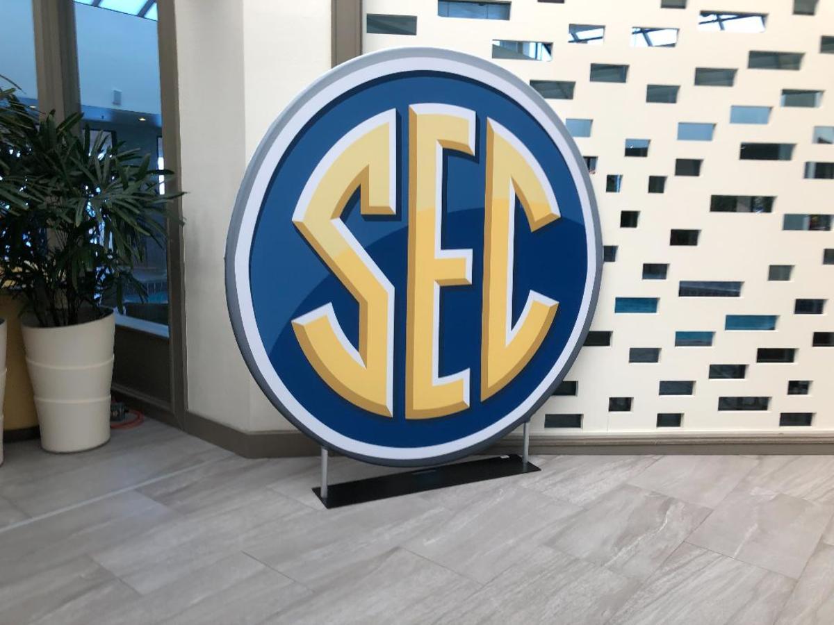 The SEC logo in the hallway at the Hilton Sandestin in Destin, Fla. on Tuesday May 31, 2022 at the annual SEC spring meetings.