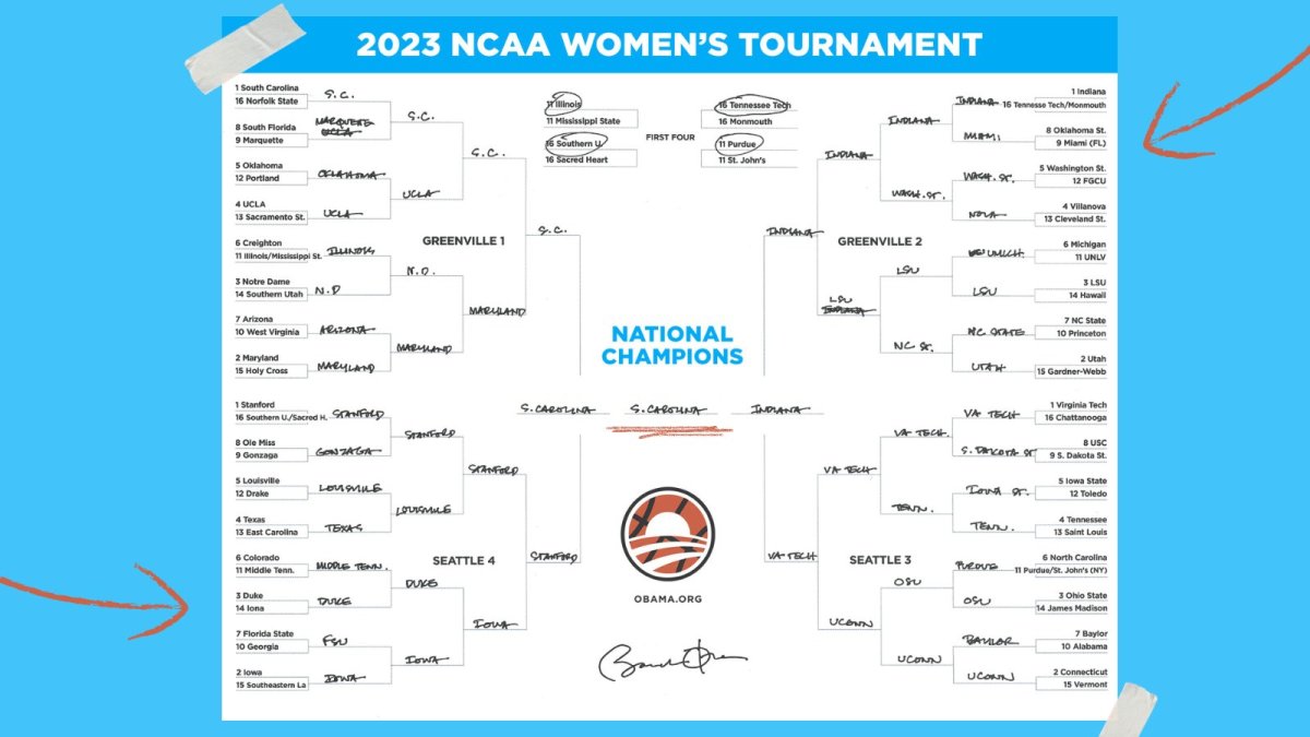 Former President Barack Obama submits his 2023 NCAA Women's Tournament bracket.