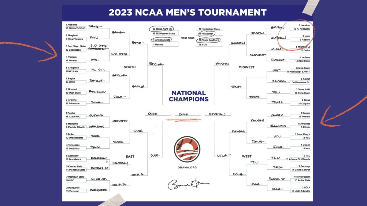 Former president Barack Obama submits his 2023 NCAA Men's Tournament bracket.