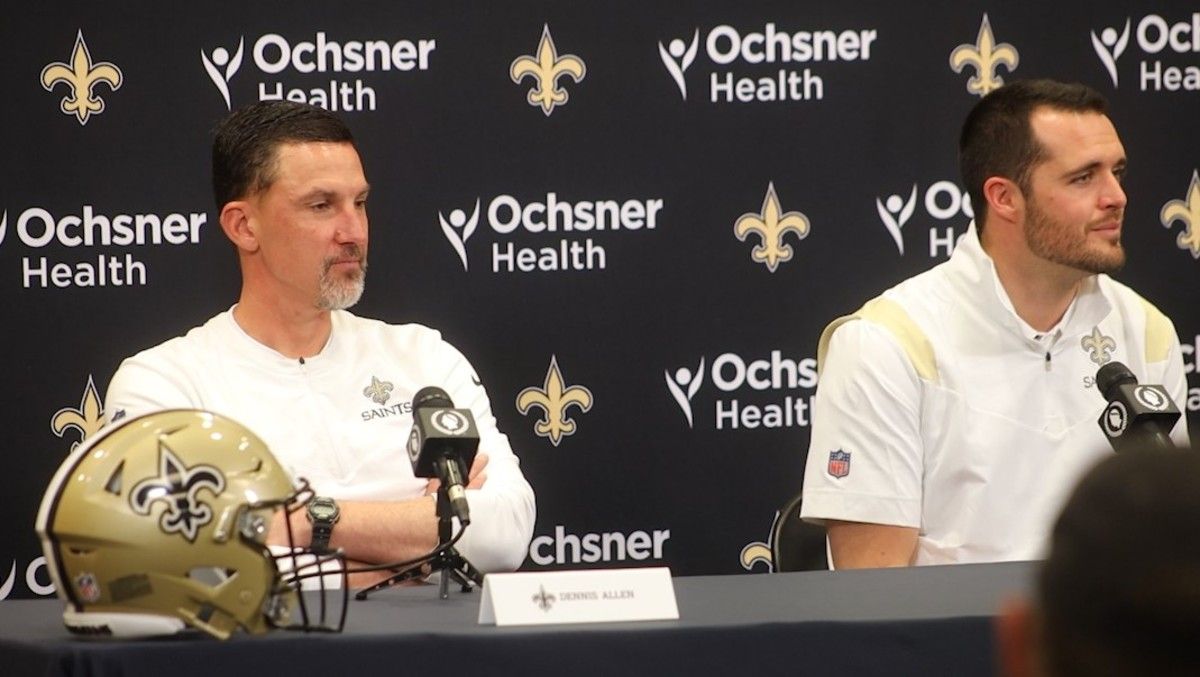 Dennis Allen and Derek Carr