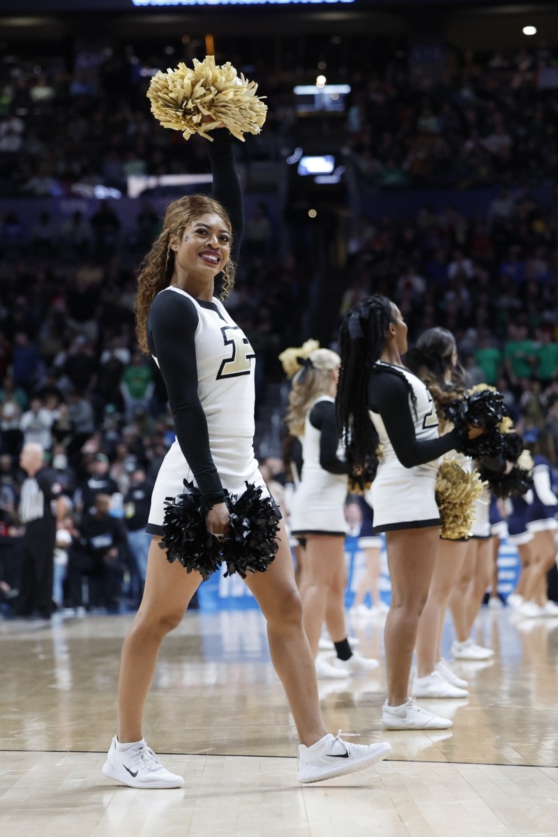 Purdue Boilermakers cheerleader in the second half against the Fairleigh Dickinson Knights at Nationwide Arena.