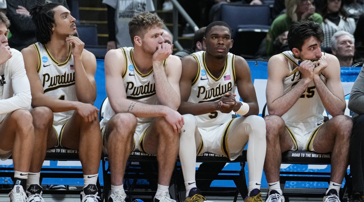 Purdue players look on during a loss to Fairleigh Dickinson.