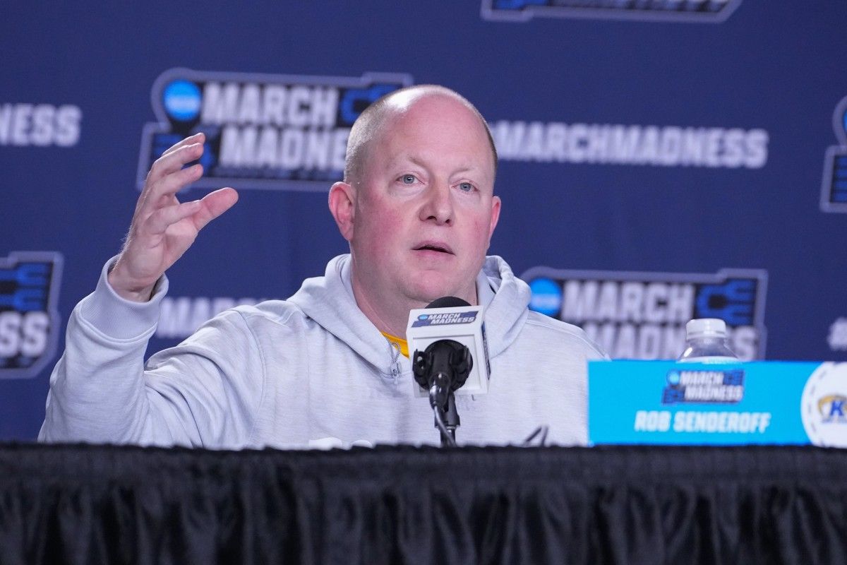 Kent State Golden Flashes head coach Rob Senderoff answers questions during the press conference at MVP Arena.