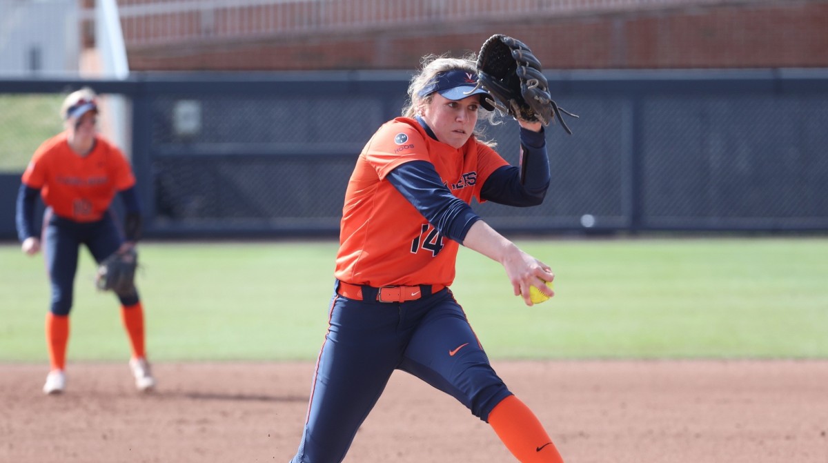 Eden Bigham delivers a pitch during the Virginia softball game against Howard at Palmer Park.