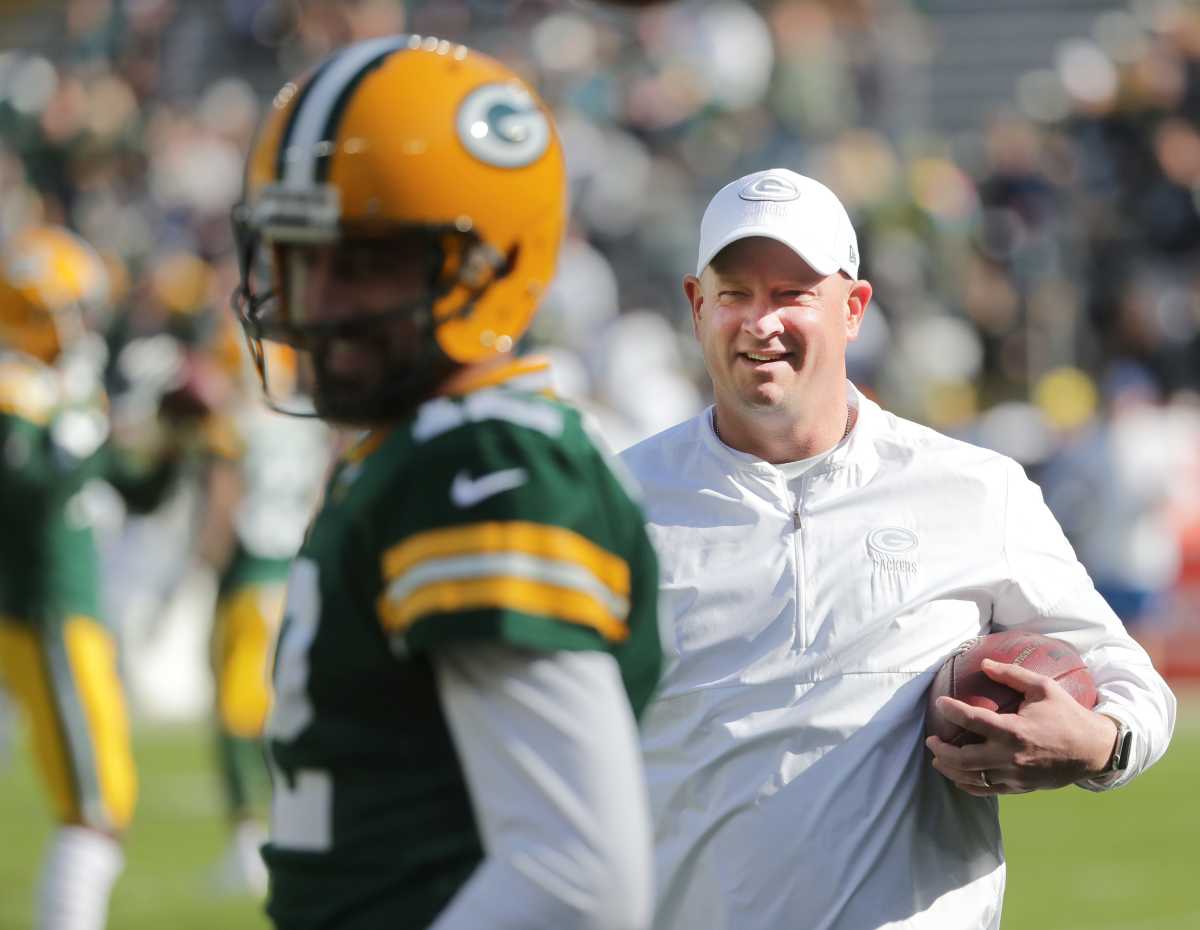 Nathaniel Hackett and Aaron Rodgers in Green Bay