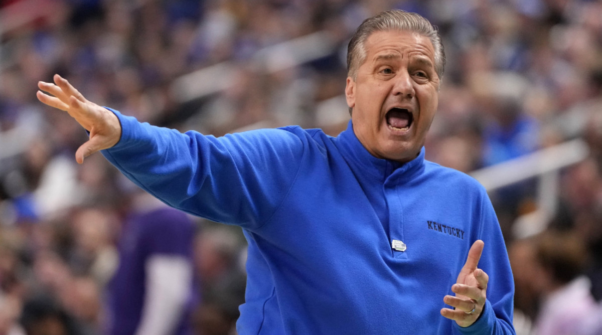 Kentucky coach John Calipari reacts to a play during the second round of the 2023 NCAA men’s tournament.