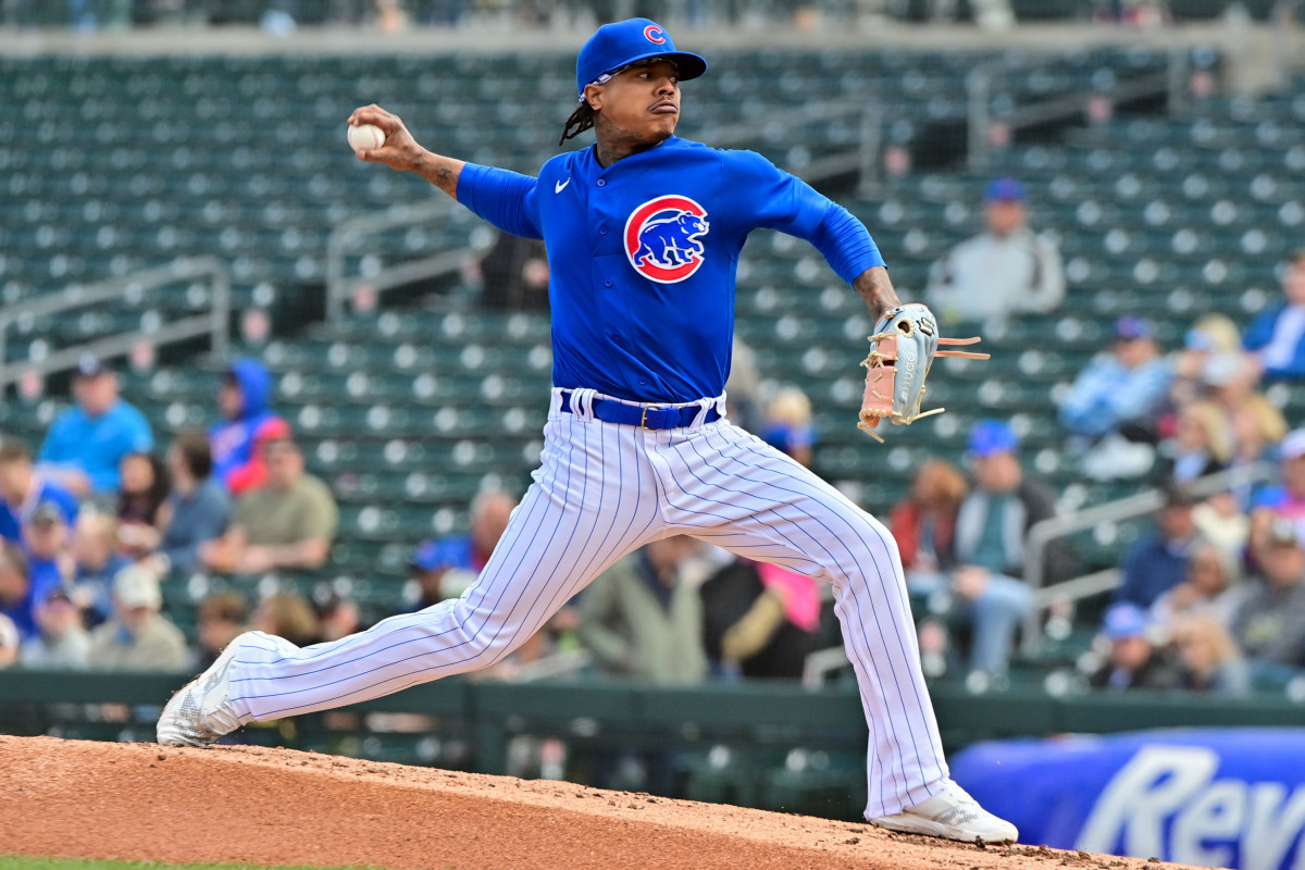 Mar 2, 2023; Mesa, Arizona, USA; Chicago Cubs starting pitcher Marcus Stroman (0) throws in the second inning against the Oakland Athletics during a Spring Training game at Sloan Park. Mandatory Credit: Matt Kartozian-USA TODAY Sports