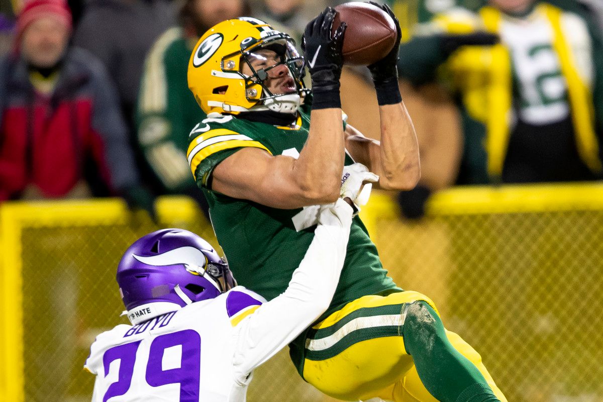 WR Allen Lazard makes a touchdown reception against the Vikings
