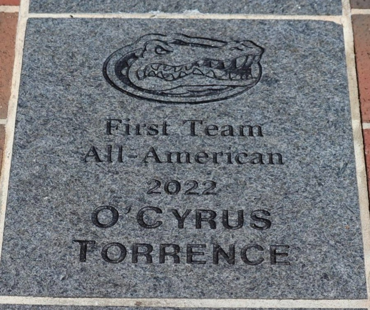 O'Cyrus Torrence's unanimous All-American brick outside of Ben Hill Griffin Stadium in Gainesville, Fla.