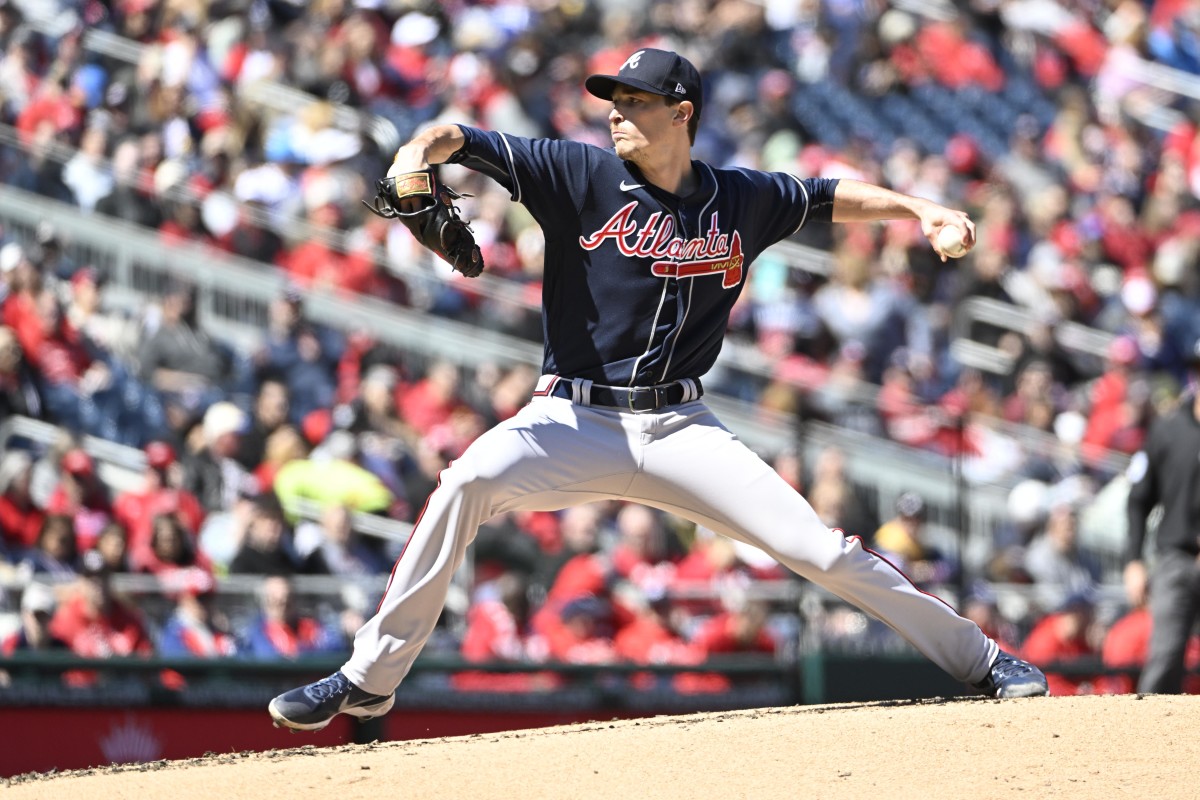 Mar 30, 2023; Washington, District of Columbia, USA; Atlanta Braves starting pitcher Max Fried (54) throws to the Washington Nationals during the second inning at Nationals Park.