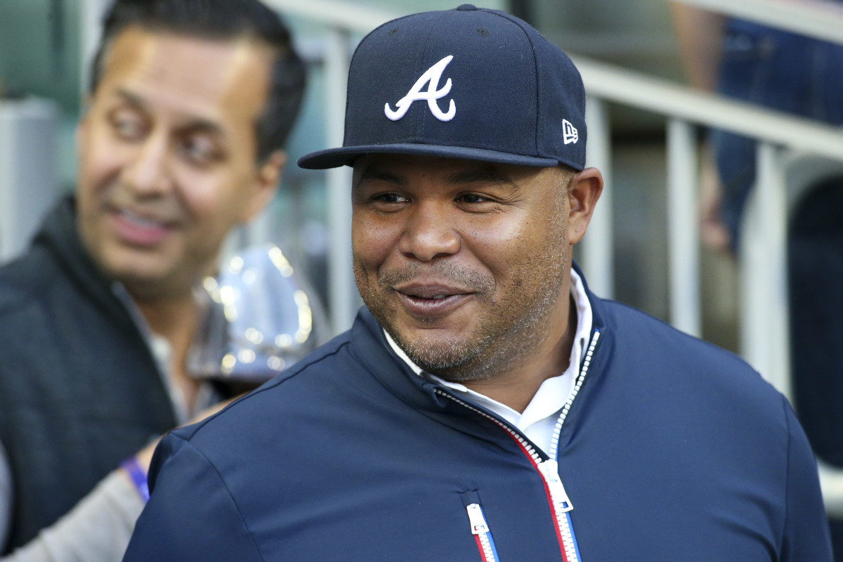 Apr 7, 2022; Atlanta, Georgia, USA; Former Atlanta Braves outfielder Andruw Jones looks on before the game on Opening Day against the Cincinnati Reds at Truist Park. Mandatory Credit: Brett Davis-USA TODAY Sports