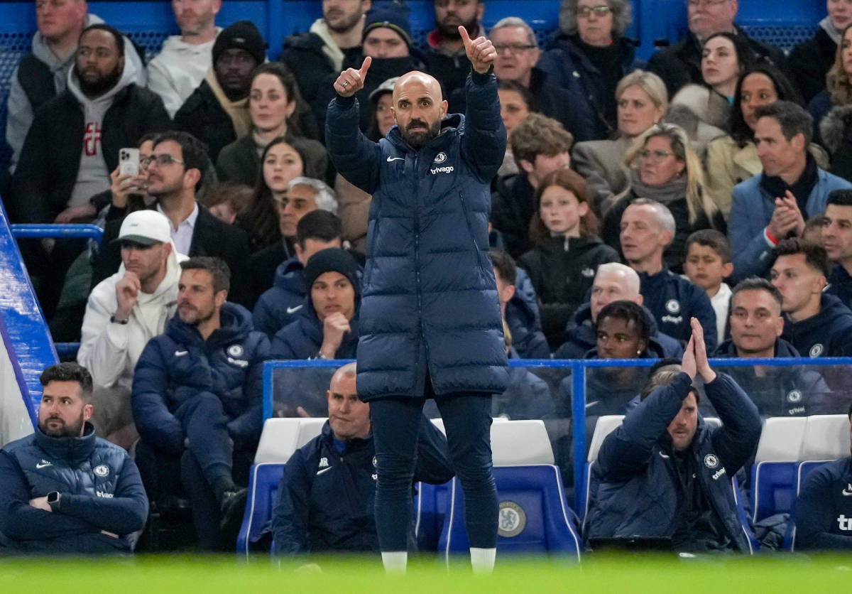 Bruno Saltor pictured during his first game as Chelsea interim manager, against Liverpool at Stamford Bridge in April 2023
