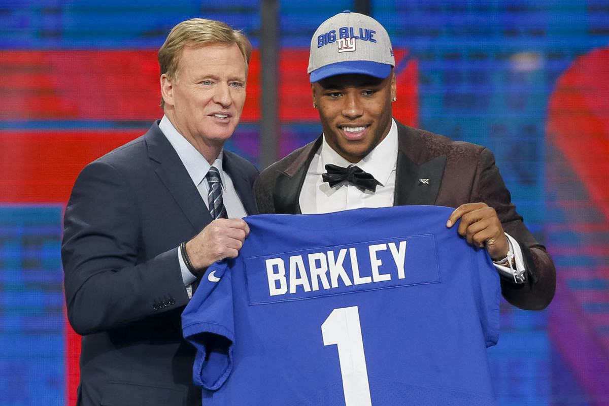 Roger Goodell and saquon Barkley at the 2018 NFL Draft