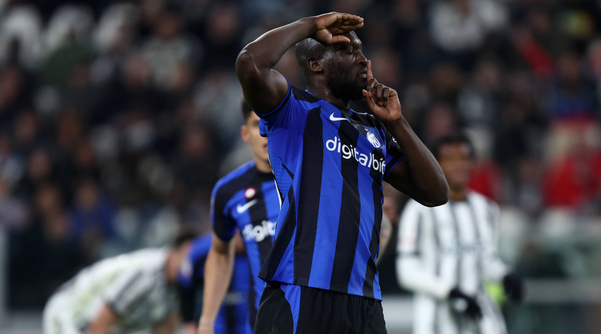 Inter Milan forward Romelu Lukaku celebrating a goal.