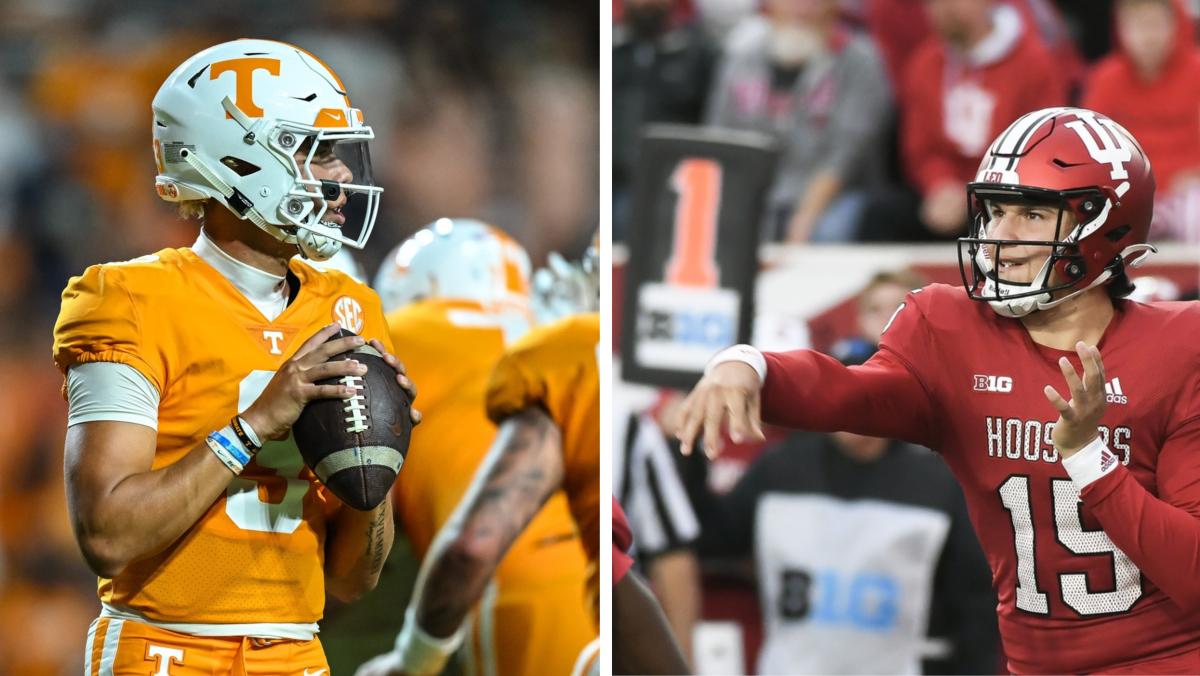 Tennessee transfer Tayven Jackson (left) and Brendan Sorsby (right) are competing for Indiana's starting quarterback job in 2023.