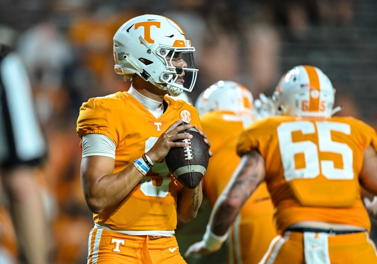 Tennessee Volunteers quarterback Tayven Jackson (3) during the second half against the Akron Zips at Neyland Stadium.