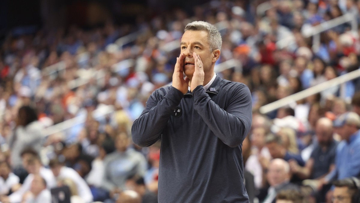 Tony Bennett calls out a play during the Virginia men's basketball game against North Carolina in the quarterfinals of the ACC Men's Basketball Tournament at Greensboro Coliseum.