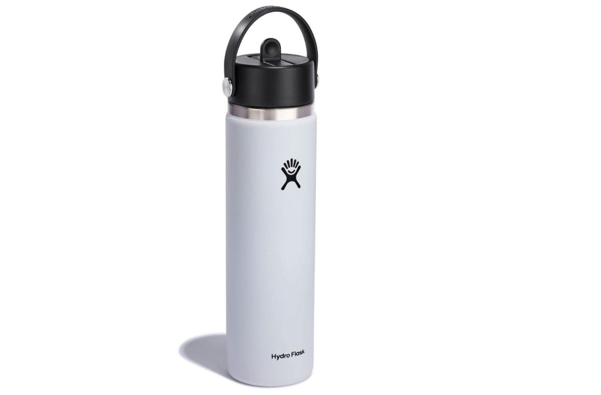 Hydro Flask 24-Ounce water bottle in white with a black lid