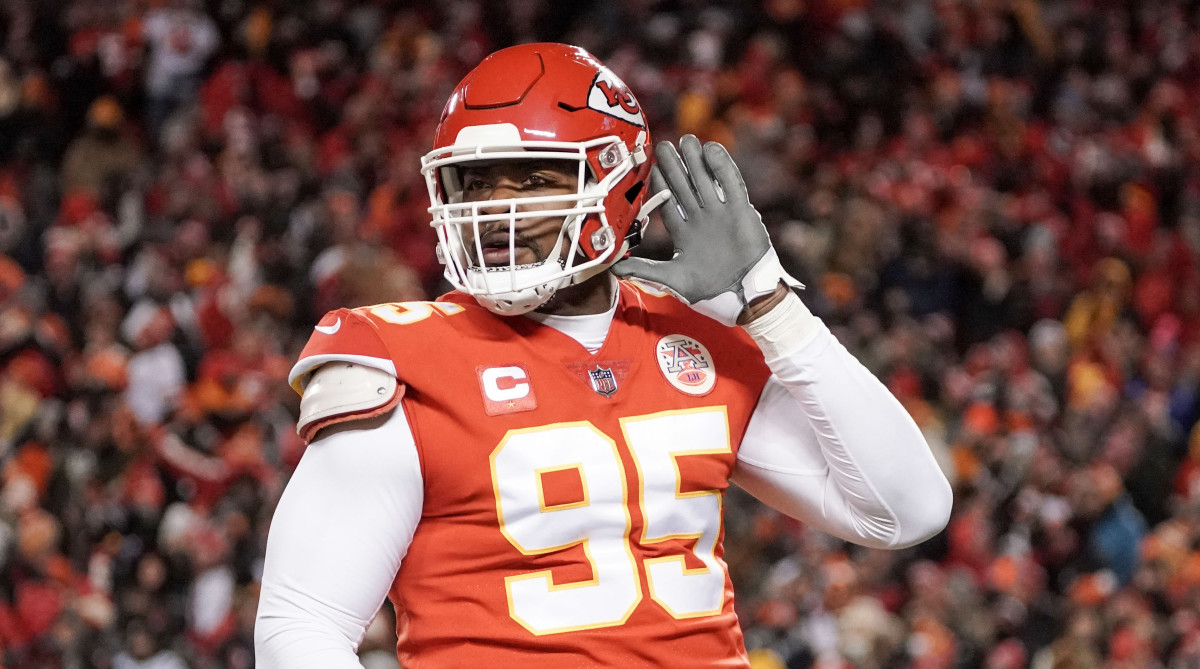 Chiefs defensive lineman Chris Jones celebrates against the Bengals.