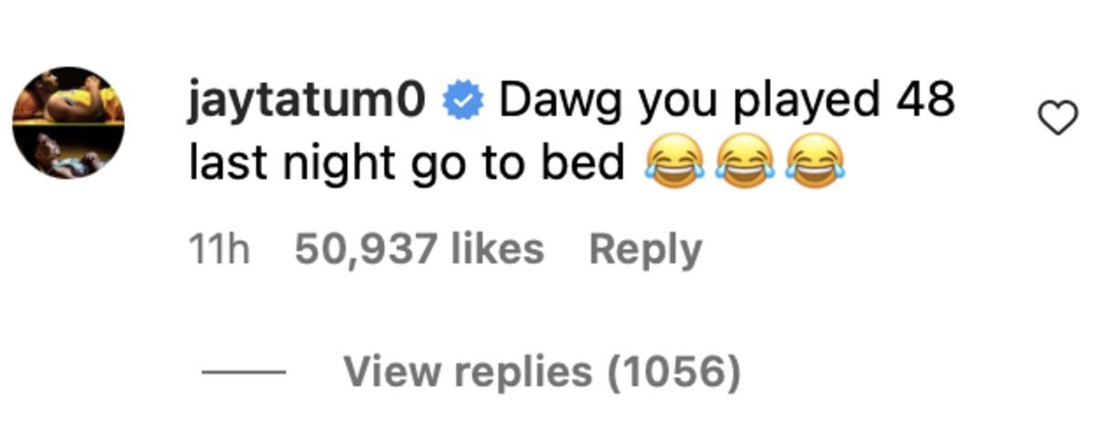 Jayson Tatum's Comment On LeBron James' Instagram Post 