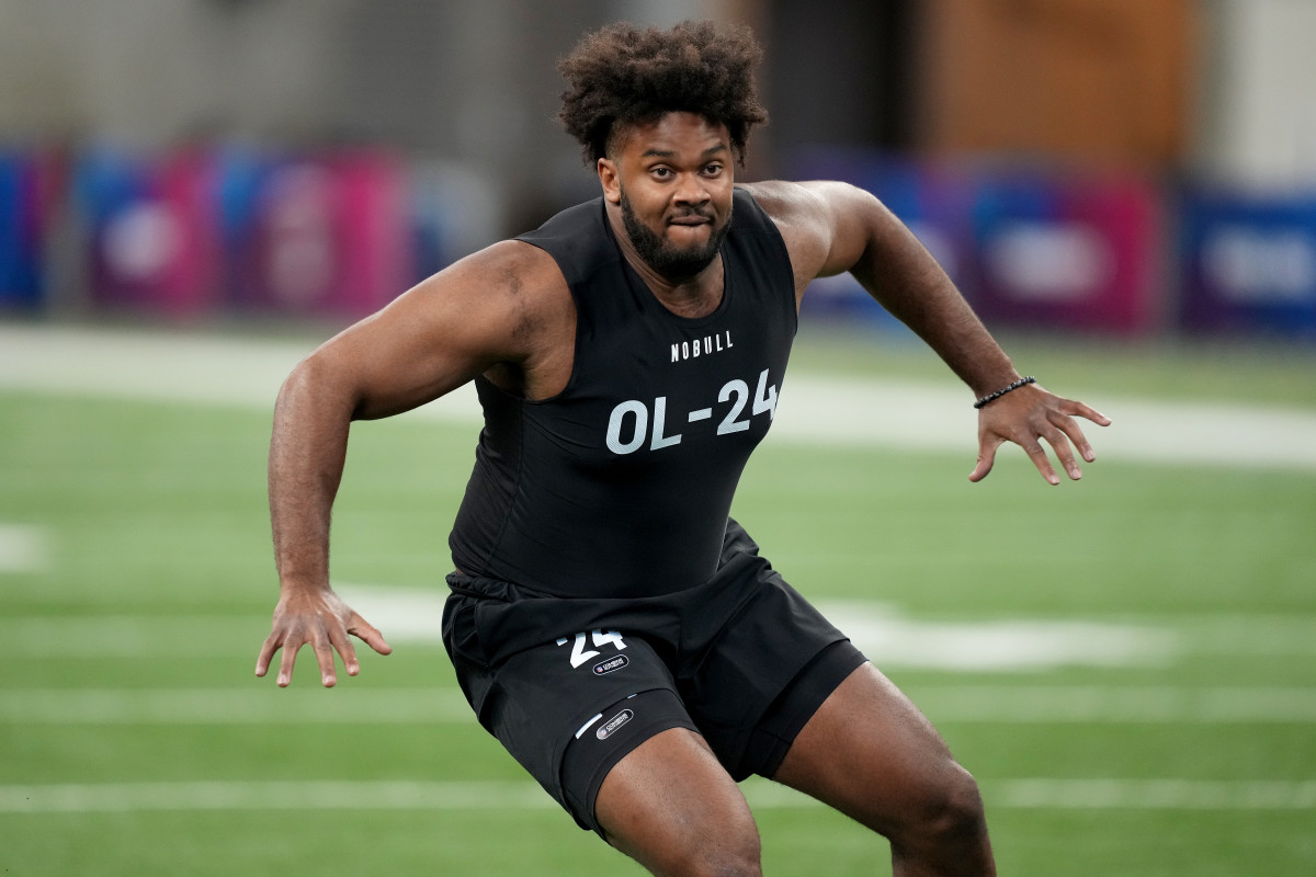 Ohio State tackle Paris Johnson Jr. during a NFL Combine workout