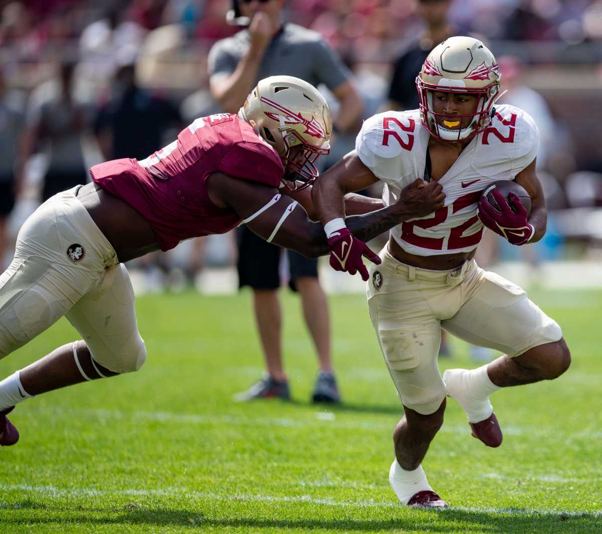 Florida State Seminoles running back CJ Campbell (22) makes his way down the field. Seminole fans watched as the Florida State football team hosted the FSU Garnet and Gold Spring Showcase on Saturday - Alicia Devine USA Today Network