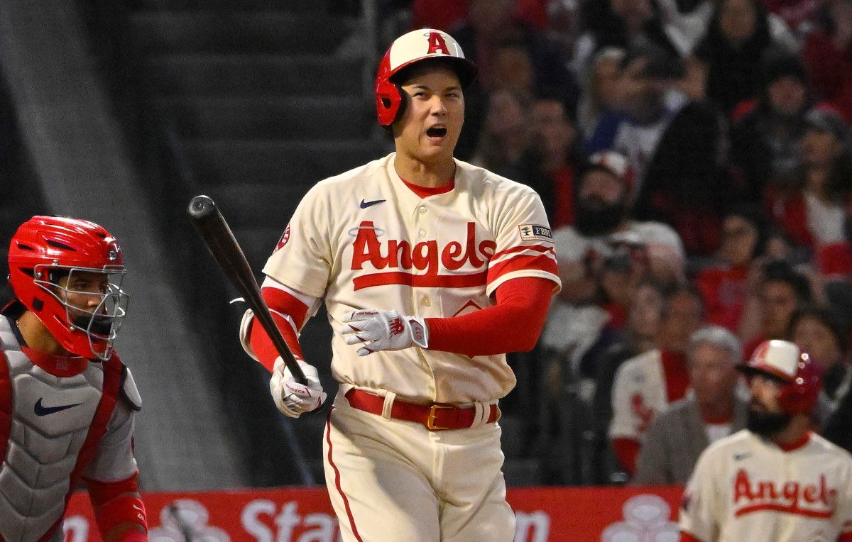 Los Angeles Angels starting pitcher Shohei Ohtani strikes out in the sixth inning against the Washington Nationals. (2023)