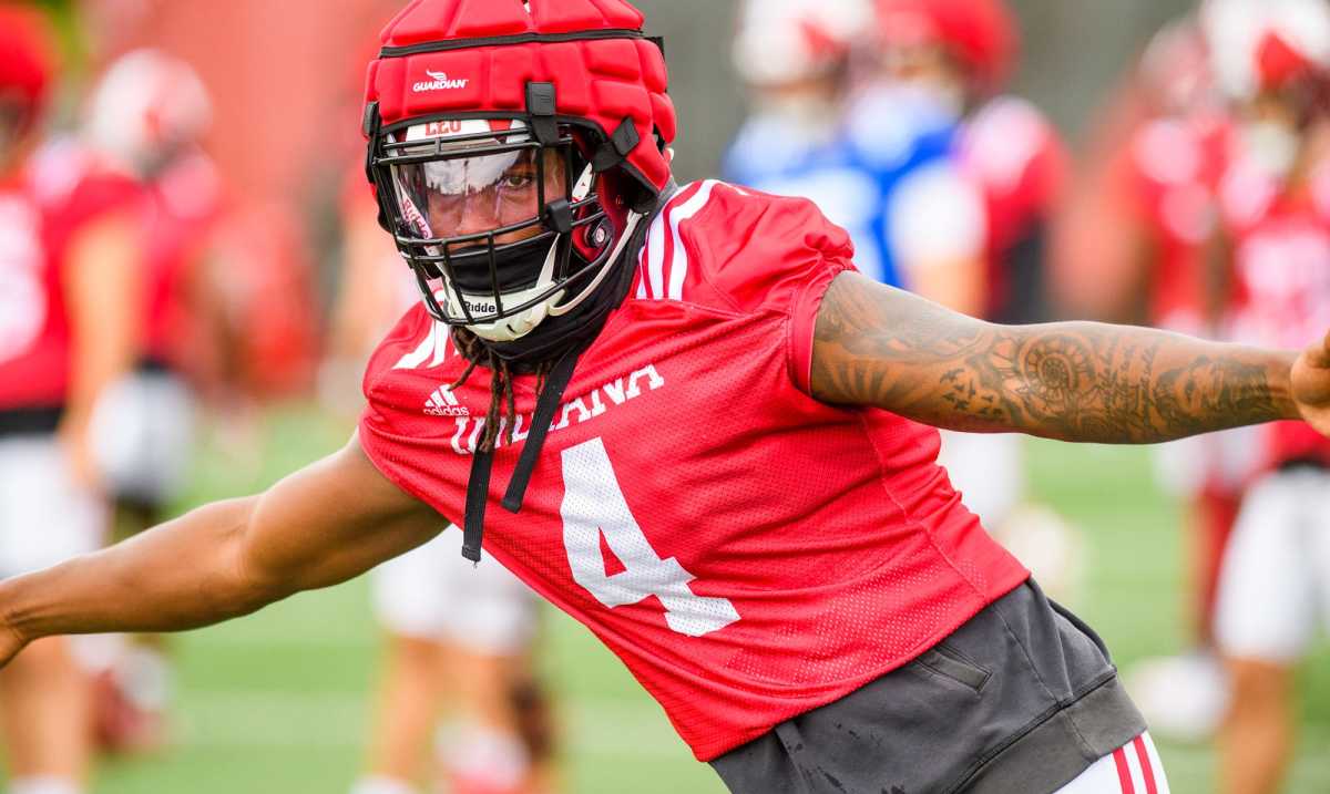 Indiana's Cam Jones (4) during the first open practice of the 2022 season at the practice facility at Indiana University on Tuesday, August 2, 2022. Iufb Lb Cam Jones 4