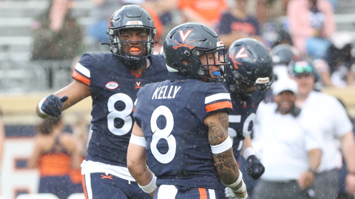 Cam'Ron Kelly reacts after a play during the Virginia football spring game at Scott Stadium.